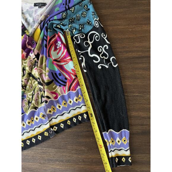 Etro Cardigan Sweater Womens 40 Multicolor Silk Cashmere V Neck Italy Print - Picture 7 of 10